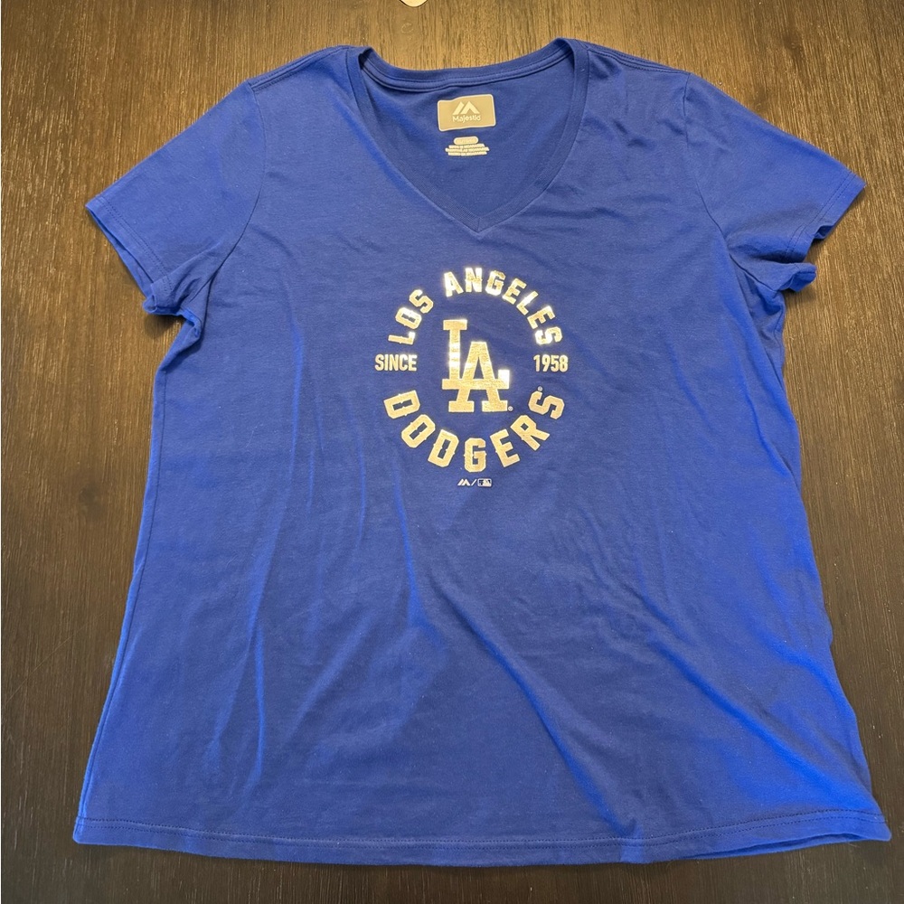 LA Dodgers Tee-Blue w/Silver Lettering
